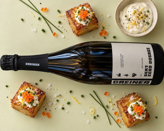 MAX GREINER | Sekt Zero Dosage Pairing mit Pommes Pavé, Crème Fraiche und Forellenrogen